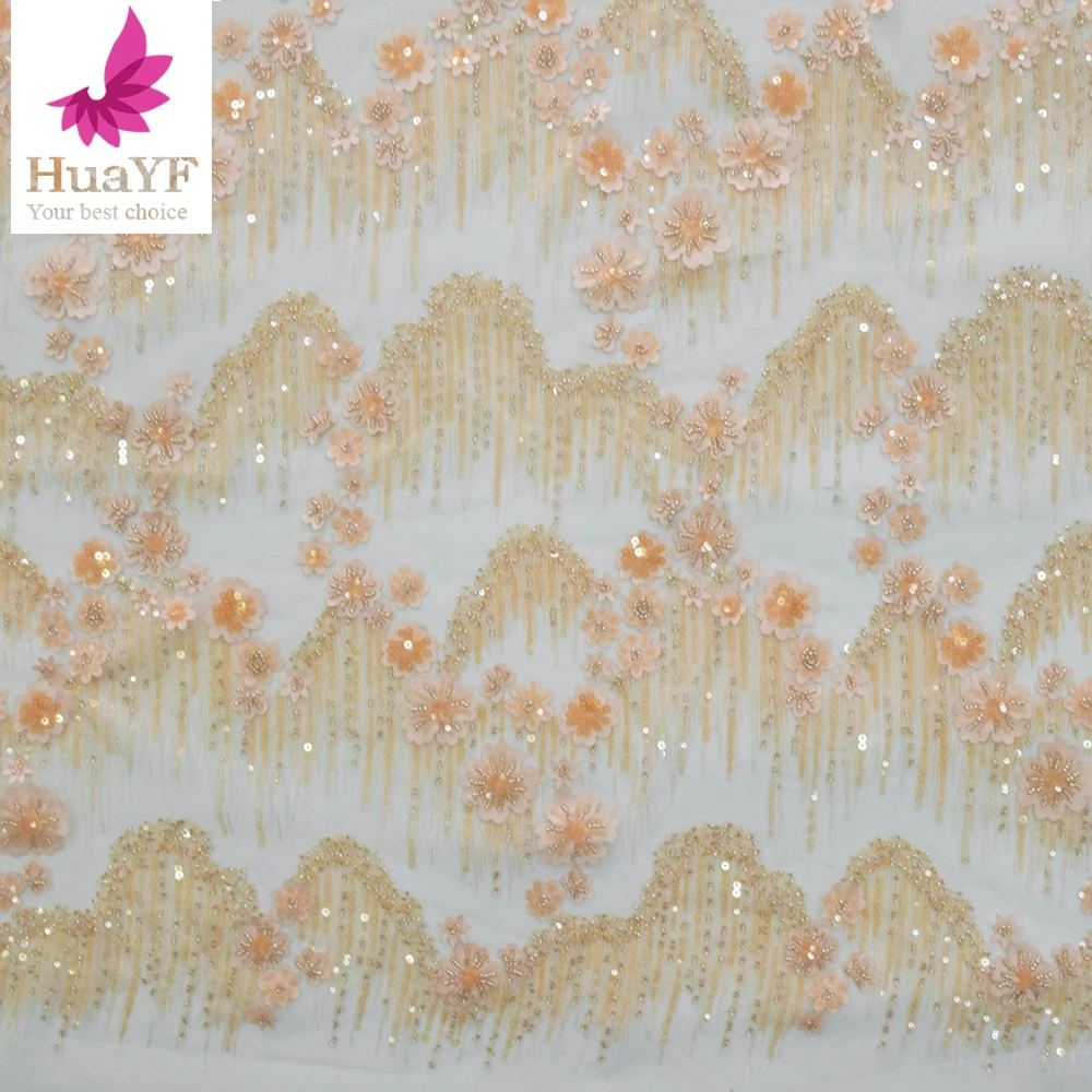 

1 Yard 3D Beads Embroidered Mesh Lace Decorative Fabrics Sequins Small Fresh Bag DIY Curtain Dress Trim Clothing Wedding HY1581