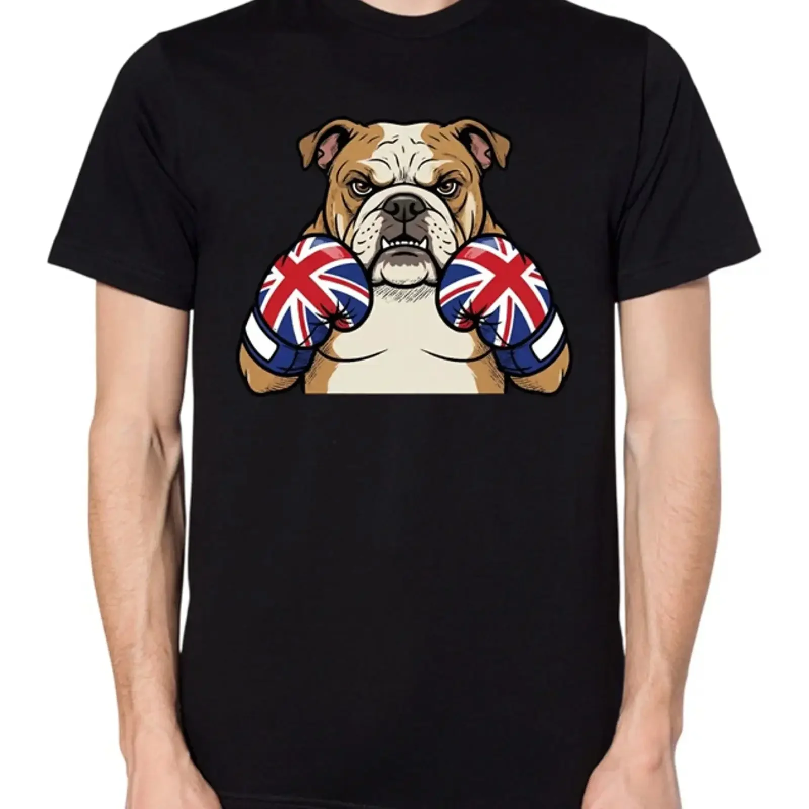 Lustiges T-Shirt mit britischer Bulldogge, Boxer, UK-Boxen-Grafik, Union Jack, Vintage-Stil, gewaschenes Streetwear-Oberteil für den Alltag, Herren