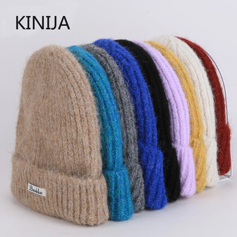 New Slouchy Hats Wool Knitted Beanie Hats Autumn Cap Y2K Warm Cap for Women Solid Color Winter Accessories Girl Hats Gift