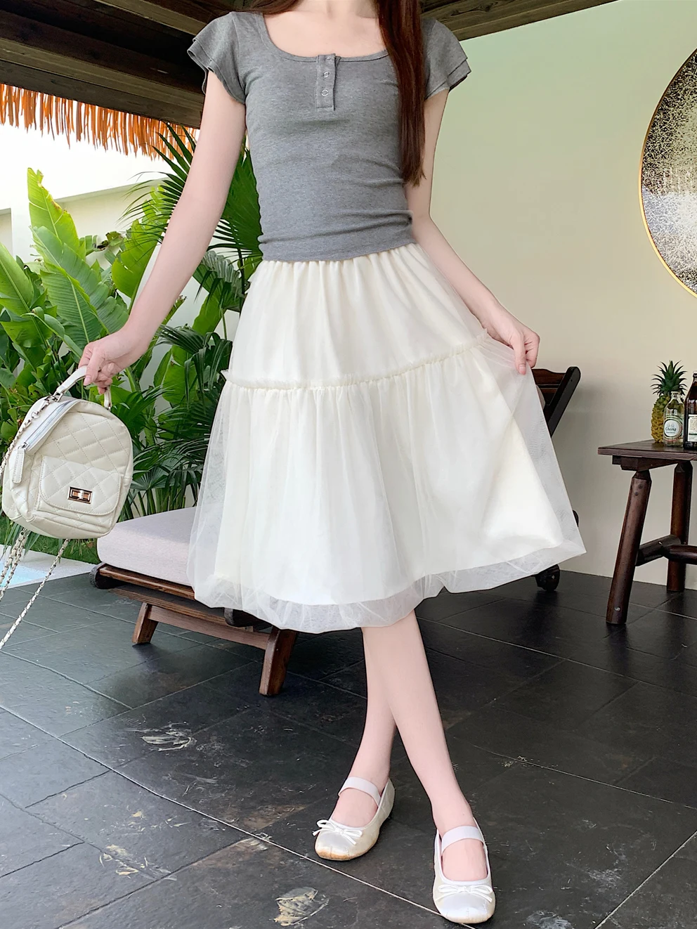 

Юбка миди Kumikumi с эластичным поясом, плиссированная, с цветочным принтом, из сетчатой ткани, женская, весенняя, омолаживающая, свободного кроя, А-силуэт, для похудения