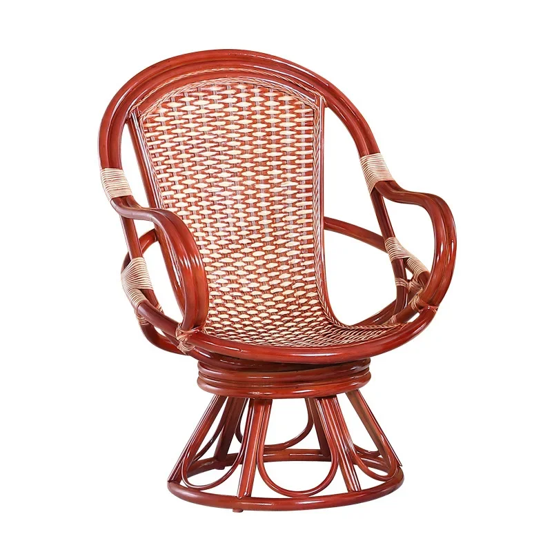 Natural real rattan chair three-piece set, balcony swivel chair, single casual backrest coffee table combination