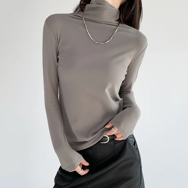 

Autumn Winter Turtleneck Pullover Women Solid Color All Match Bottoming Shirt Woman Basic Long Sleeve Soft Warm Sweater Female