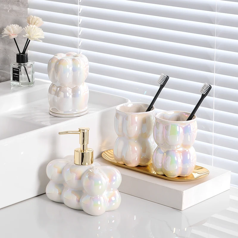 Luxury Bathroom Decoration Clouds Gargle Cup Emulsion Bottled Cotton Swab Box Washstand Ceramic Creative Bathroom Supplies