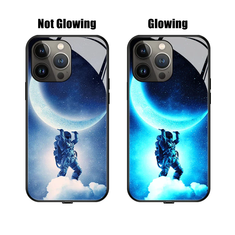 

Moon and Astronaut LED Glowing Tempered Glass 7 Color Light Luminous Phone Case for Huawei P30 40 50 Mate60 40 50 Pro Plus