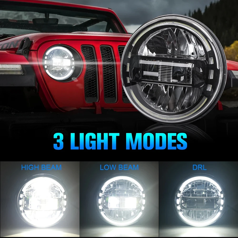 Emark Approved 7 Inch LED Headlight H4 Hi-Lo Beam With DRL For Lada Niva 4x4 Jeep Wrangler TJ JK JL Land Rover Defender Hummer