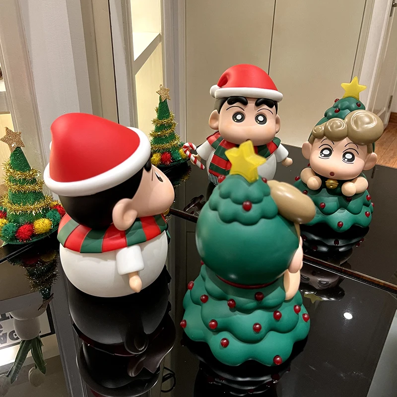 Christmas Kawaii Crayon Shin-chan COS Snowman Anime Figure Xmas Tree Himawari Cute Action Figurine Doll Desktop Decoration Gift