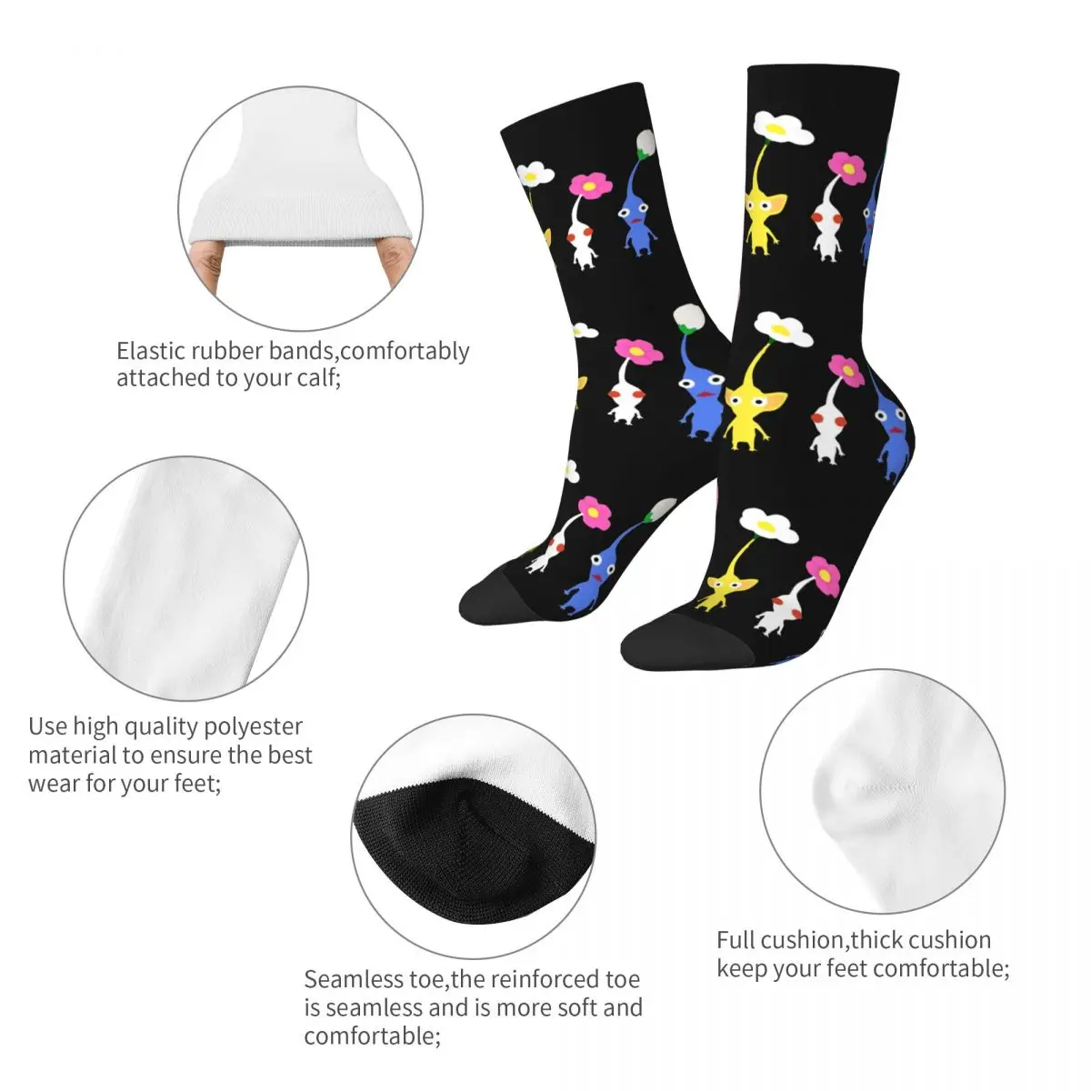 Chaussettes Pikmin respirantes unisexe, chaudes, rétro, mignonnes, pour Football, hiver