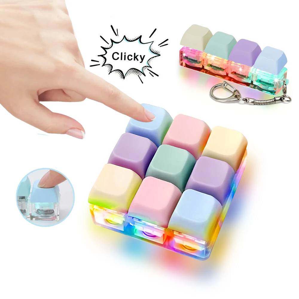 2/4/9 Keys Clickable Keyboard Fidget Toy Stress Relief Pinch Toy Portable Pendant Decor Gift for Bag Office Keychain