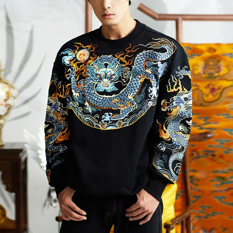 Ruyi Panlong • High End Product Chinese Style Embroidery Weiyi Longpao Autumn and Winter Original China-Chic Vintage sweatshirt