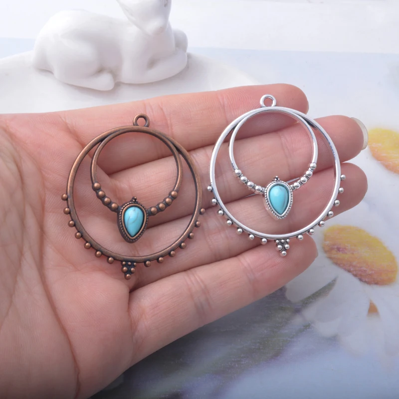 10 Stück runde Vintage-Stil Charms aus Legierung, Anhänger für DIY-Schmuckherstellung, Ohrringe – Detail 4