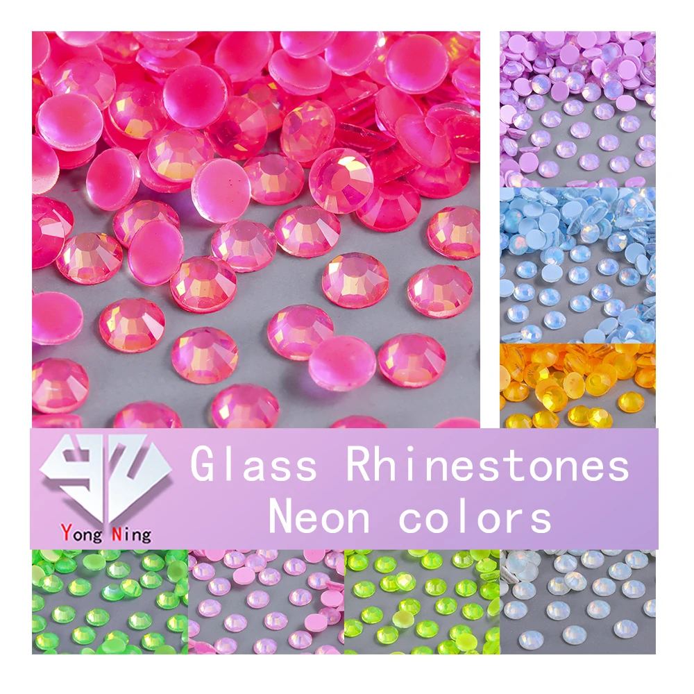 

Yongning New Multi neon Colors Rhinestones SS6-SS30 Glass Non hotfix Crystal Flatback Gem Stones Nail Art DIY dress Decorations