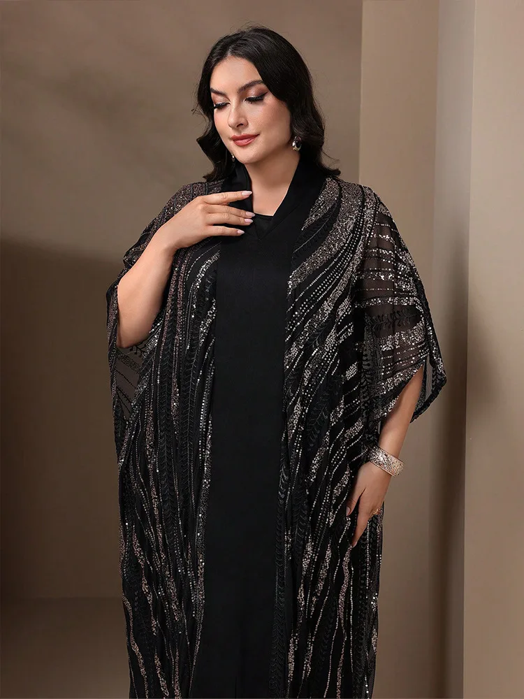 

Мусульманские комплекты Ид для женщин, кимоно с блестками, кардиган, длинное платье, исламская одежда, марокко, кафтан, Дубай, абайи, кафтан, женский халат