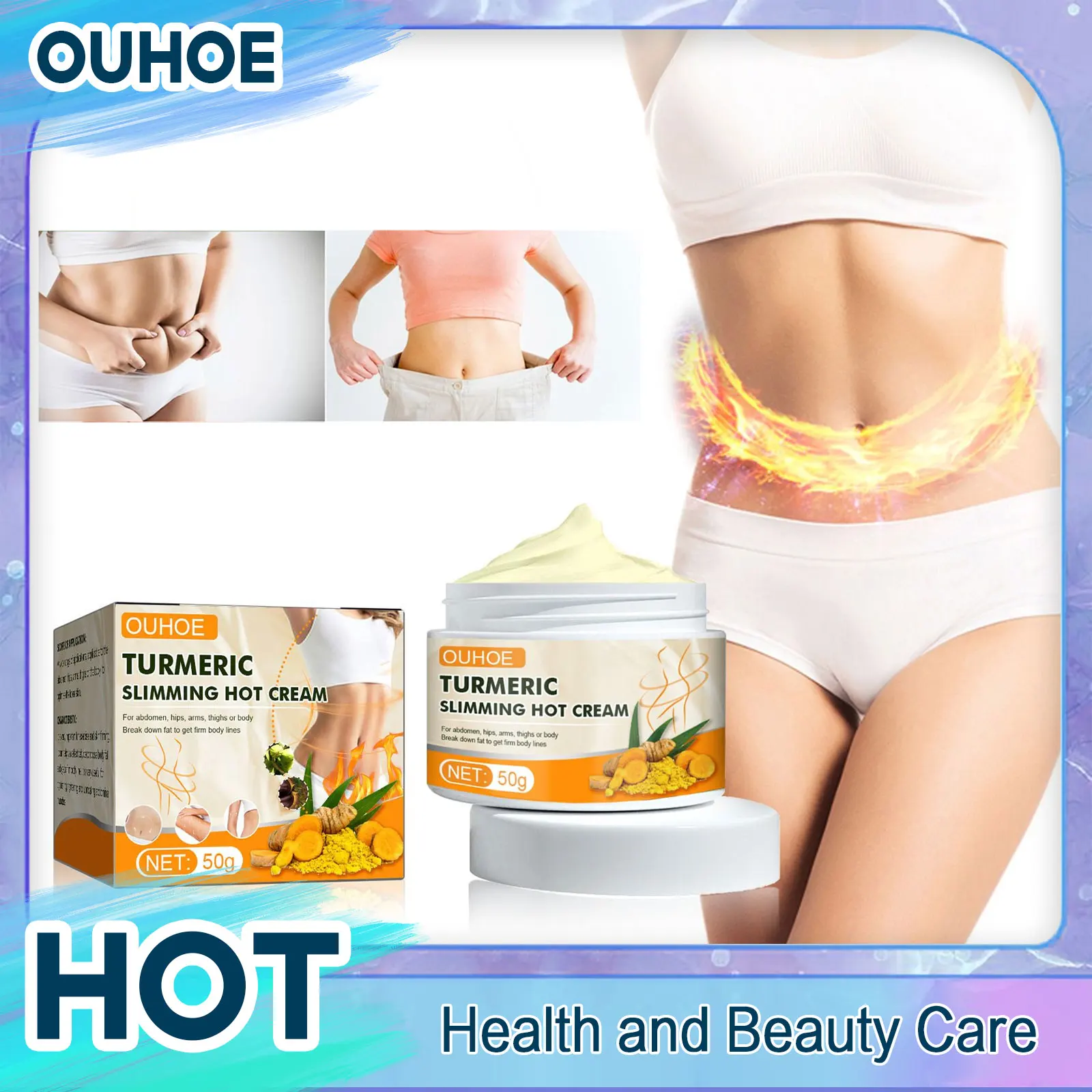 Turmeric Slimming Hot Cream Fat Burning Anti Cellulite Leg Waist Body Abdomen Shaping Massage Weight Loss Products Beauty Health