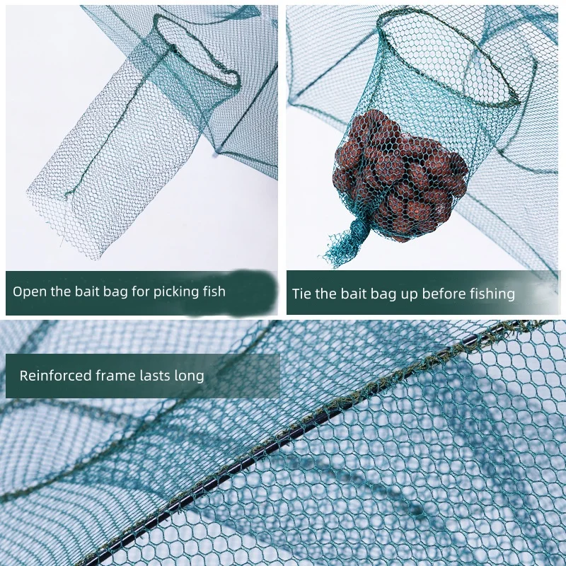 24/20/16/12/10/8/6/4 Holes Portable Fishing Net Shrimp Cage Nylon Foldable Fish Trap Folding Outdoor Automatic Collapsible