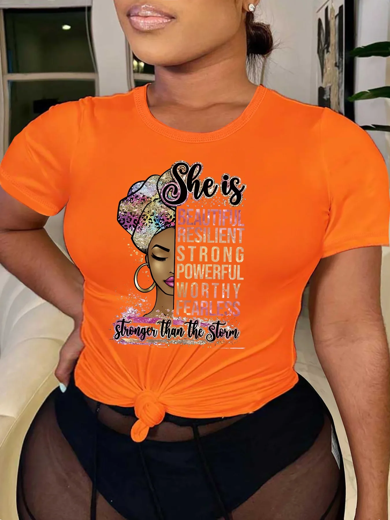 Summer Women\'s Casual Short-sleeved 7-color Round Neck T-shirt Printed Graphics Headshot Letters SHEIS Plus Size Women\'s T-shirt