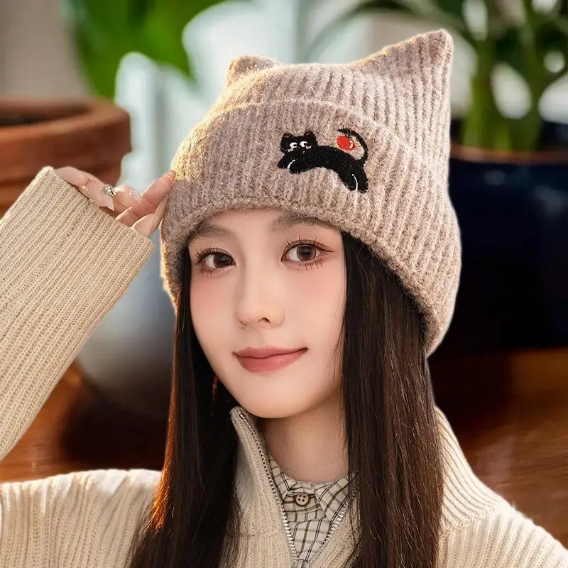 

Cat Ear Beanies Skullies Women Winter Warm Plush Cartoon Thermal Cap Korean Girl Outdoor Snow Pullover Hats Mountaineering Hat