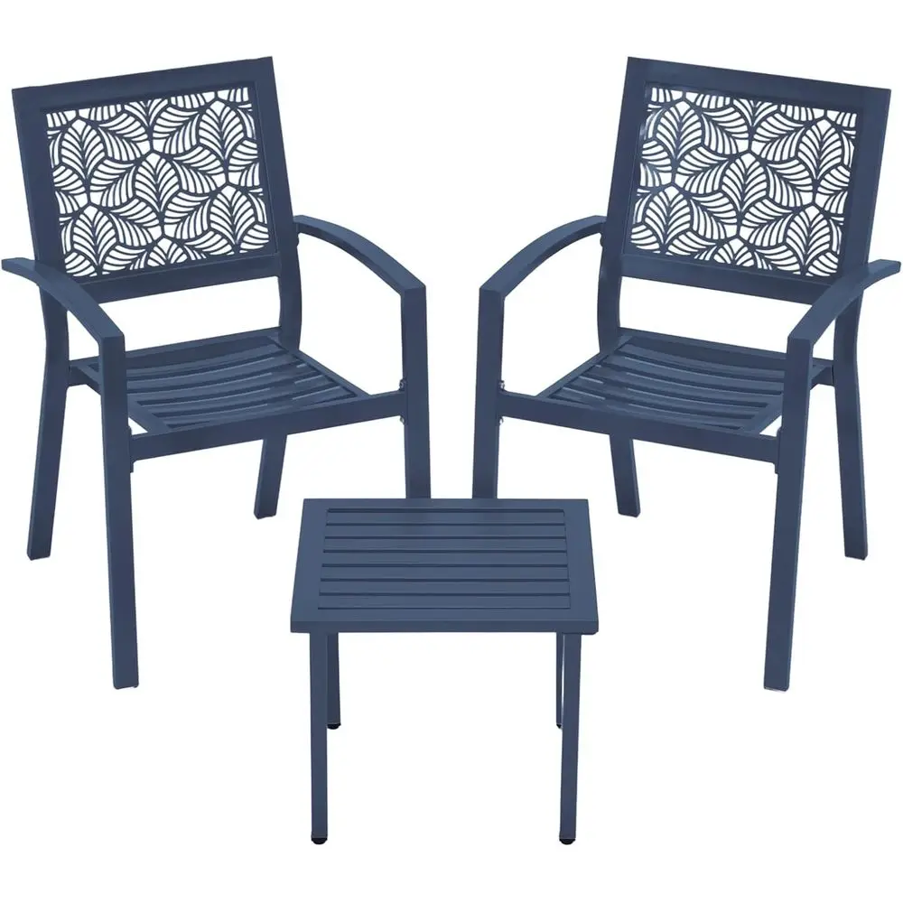 

Уличный стальной набор для патио с штабелируемыми стульями и столом, цвет павлиний синий