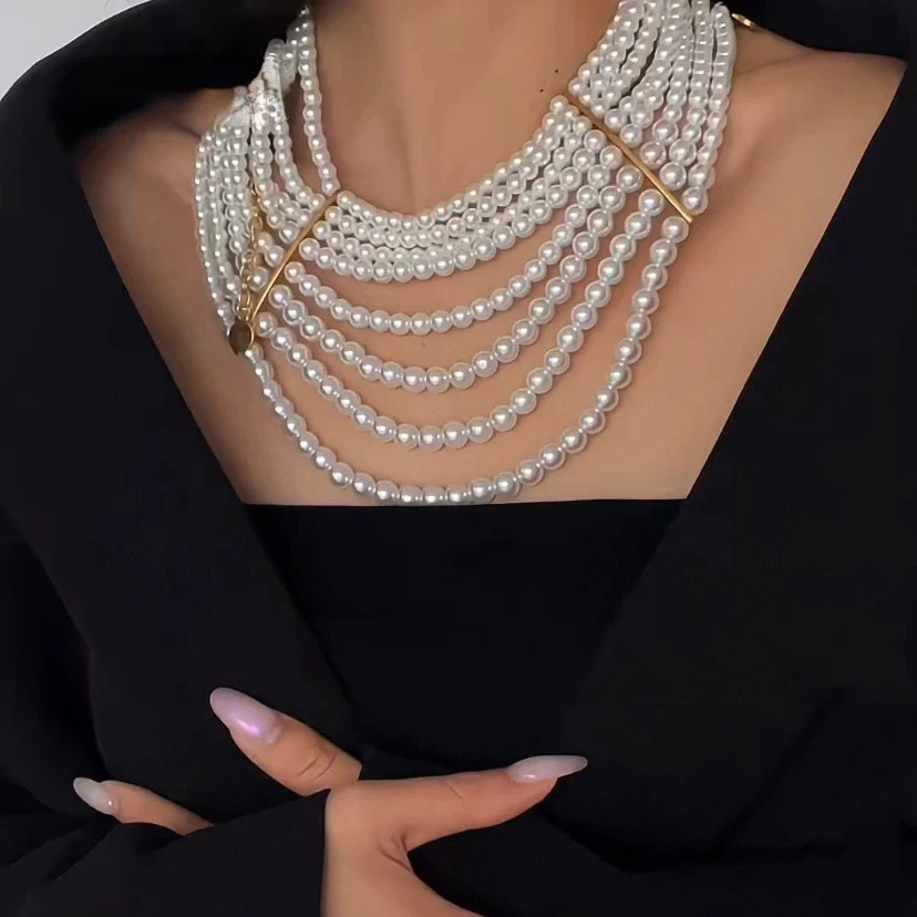 Europe America Designer Multi Layered Luxury Pearl Necklace Women Fine Party Jewelry Trend