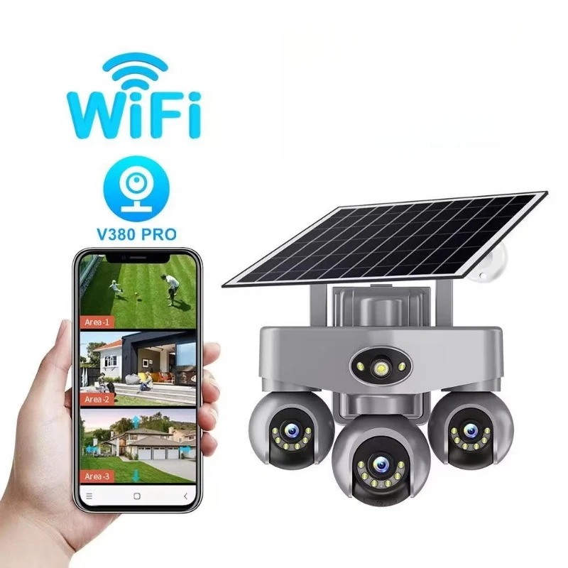 Solar IP66 Waterproof Outdoor Full-Color Network Camera WIFI Triple-Lens Automatic Motion Tracking
