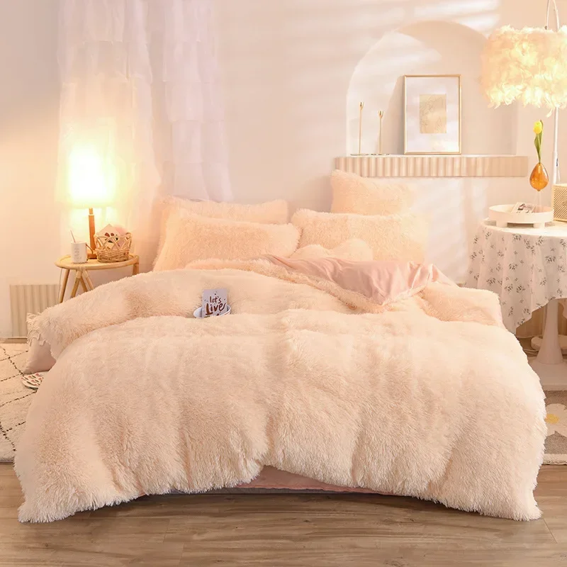 Super Shaggy Bedding Set Luxury Winter Warm Cozy Mink Velvet Duvet Cover Bed Sheet and Pillowcases King Size Home Bed Linen Set