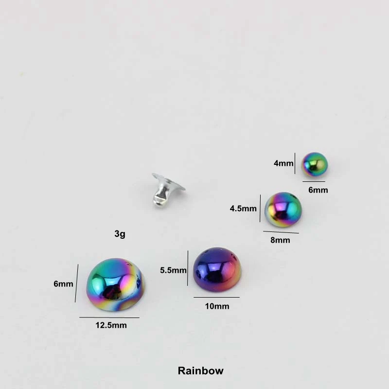 3.21 30-100pcs Rainbow rivet 12mm 6mm Head Feet Solid Rivets Fasteners  High Quality Leather Crafts Bags shoes Mushroom nails