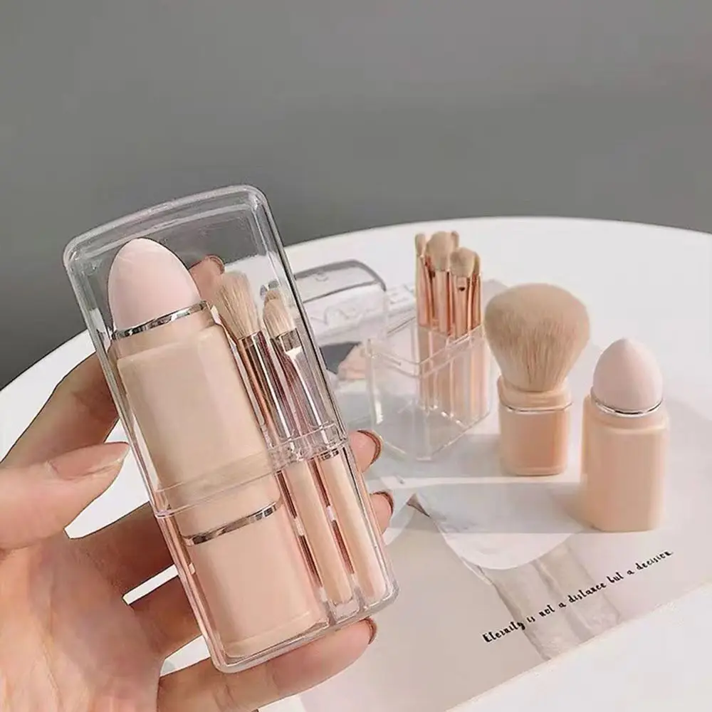 8 pièces/ensemble 8 en 1 pinceaux de maquillage portables fibre douce pinceaux de maquillage rétractables simples ensembles outils cosmétiques avec étui Transparent