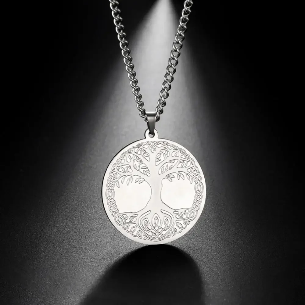 Skyrim Tree of Life Stainless Steel Necklace Silver Color Talisman Amulet Long Chain Necklaces Vintage Jewelry for Men