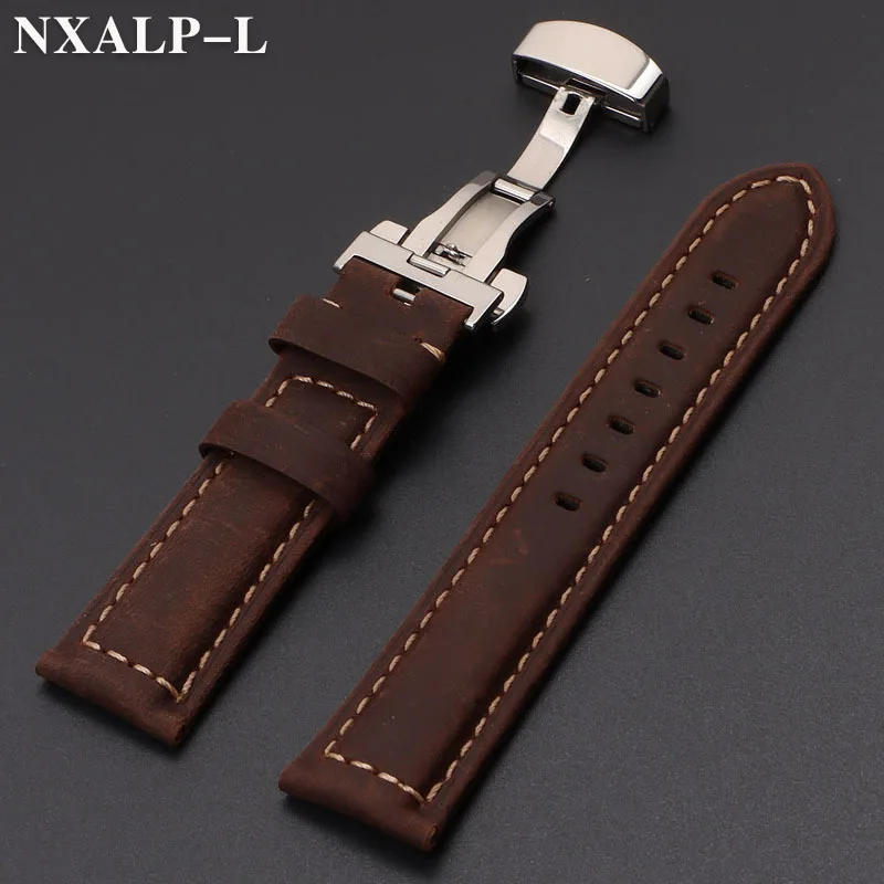Vintage Genuine Calfskin Leather Watch Band 20mm 22mm 24mm 26mm Handmade Stitching Cowhide Strap for Panerai for Seiko Wristband