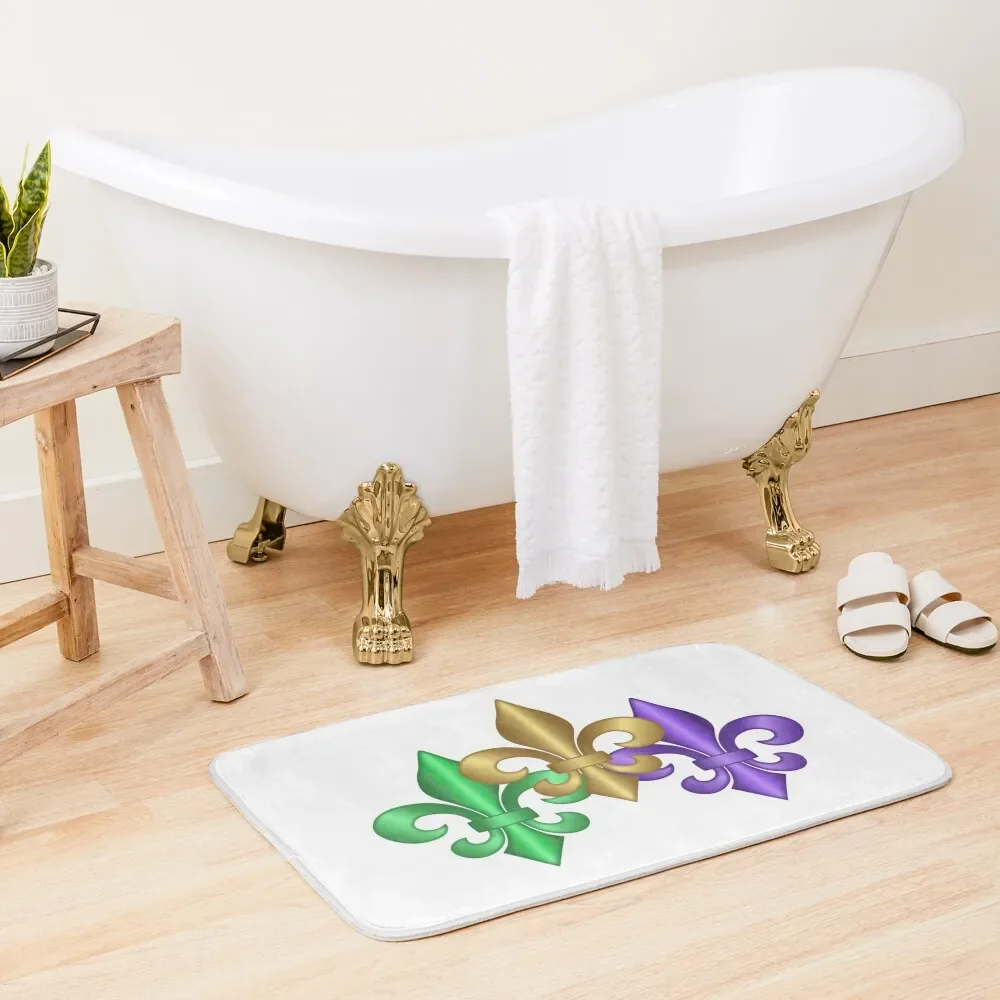 

Green Gold and Purple Fleur-de-Lis Symbols Bath Mat Set Ofs In The Bathroom Hallways Carpet Anti Slip Mat