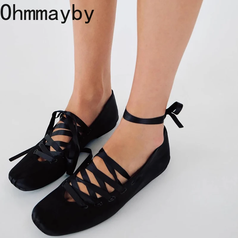 Cross Strap Women Ballet Flats Shoes Comfort Soft Sole Shoes Spring Autumn Square Toe Ballerina Shoes