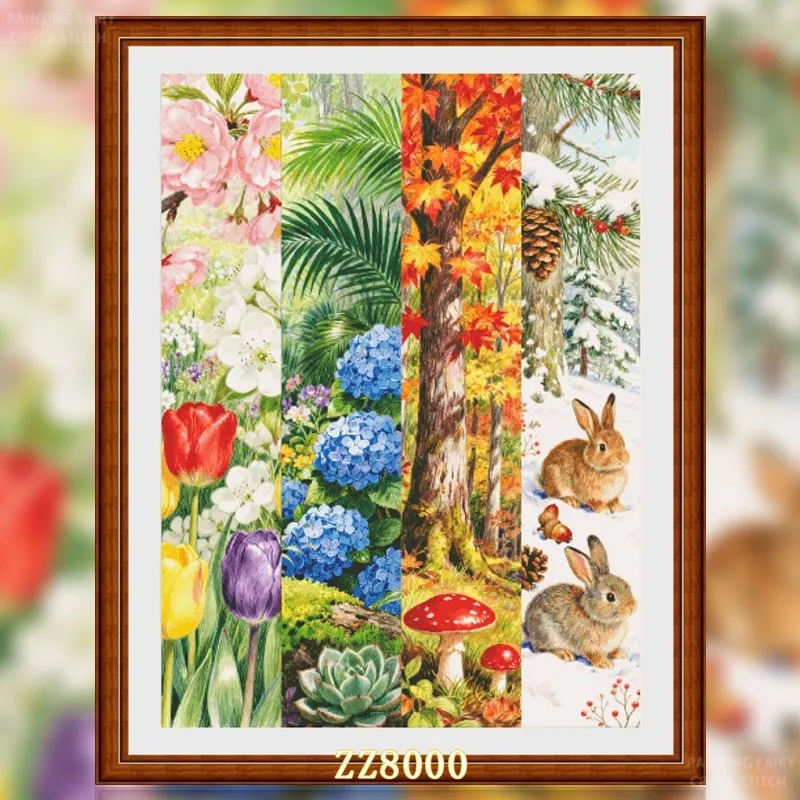 

ZZ8000- Four Seasons 14CT 16CT 18CT Printed On Canvas Cross Stitch DIY Set Needlework Embroidery 166 Colors