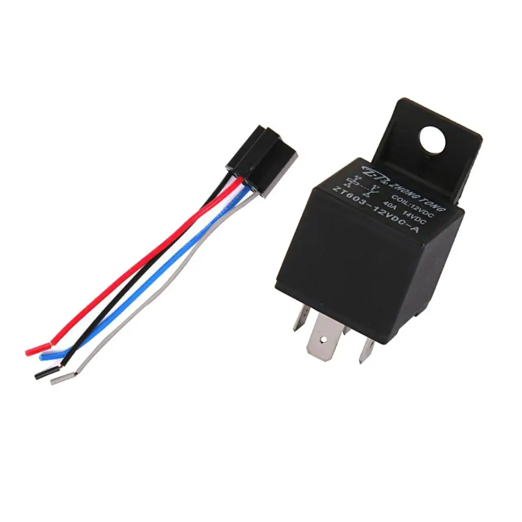 12V 40A Automotive Relay Set 4 Pin Relay and Wired Socket Durable Metal SPST for Lights Horn HVAC and Electronics