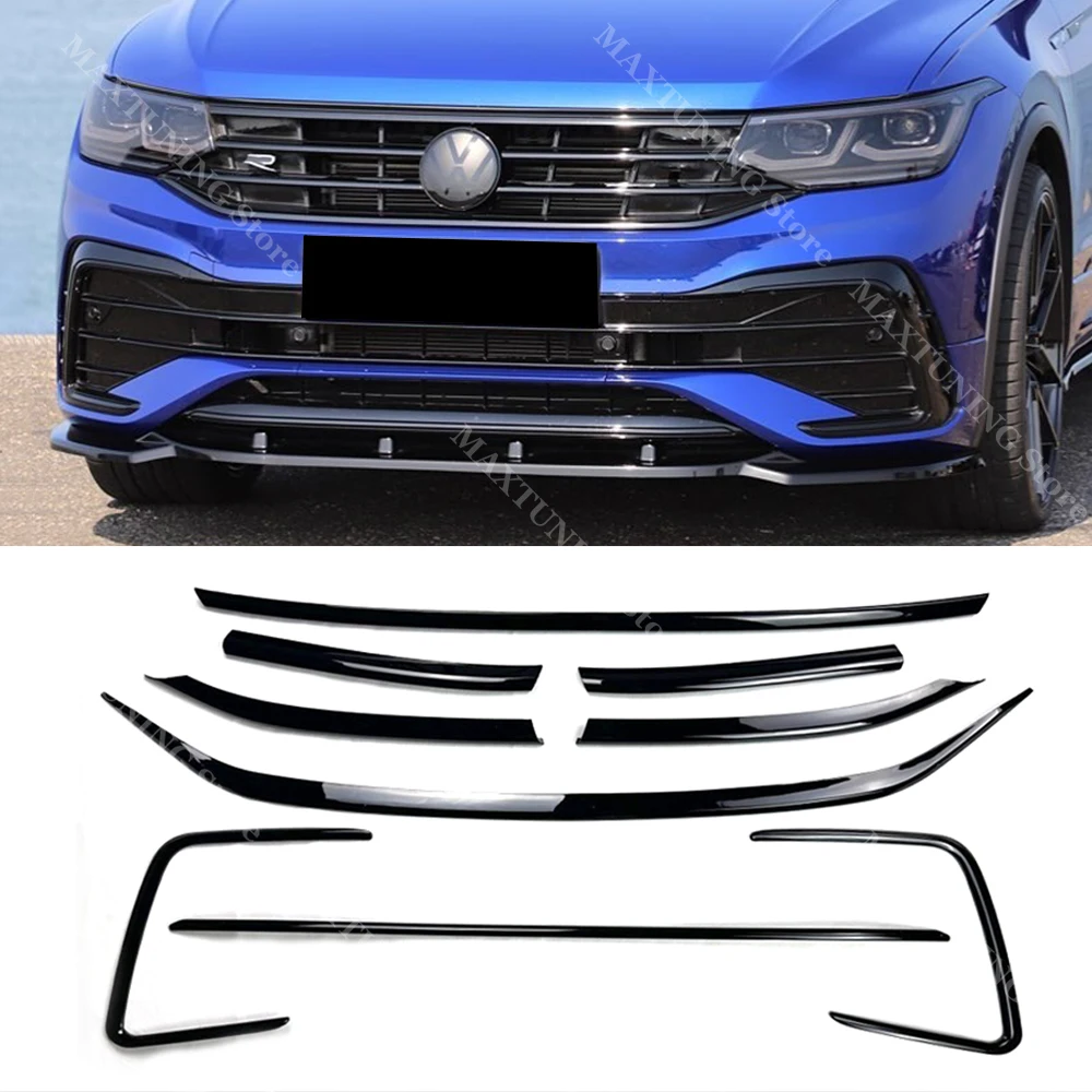 Voor Volkswagen Tiguan MK2 R-Lijn 2021 2022 2023 ABS Glanzend Zwart Voorbumper Grille Center Grill Molding Cover strip Trim Kits