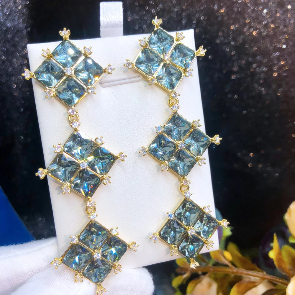 

Soramoore Luxury Street Fashion Long Drop Earrings For Women Wedding Party Seablue Dubai Earrings Trendy Jewelry High Quality