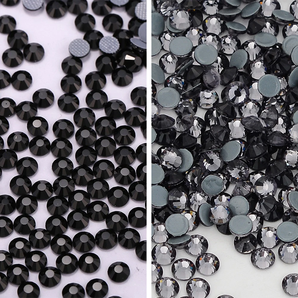 SS3-SS50 Hotfix Glass Flatback Rhinestone Black Glitter Stones Rhinestones for DIY Craft Sewing Wedding Accessories