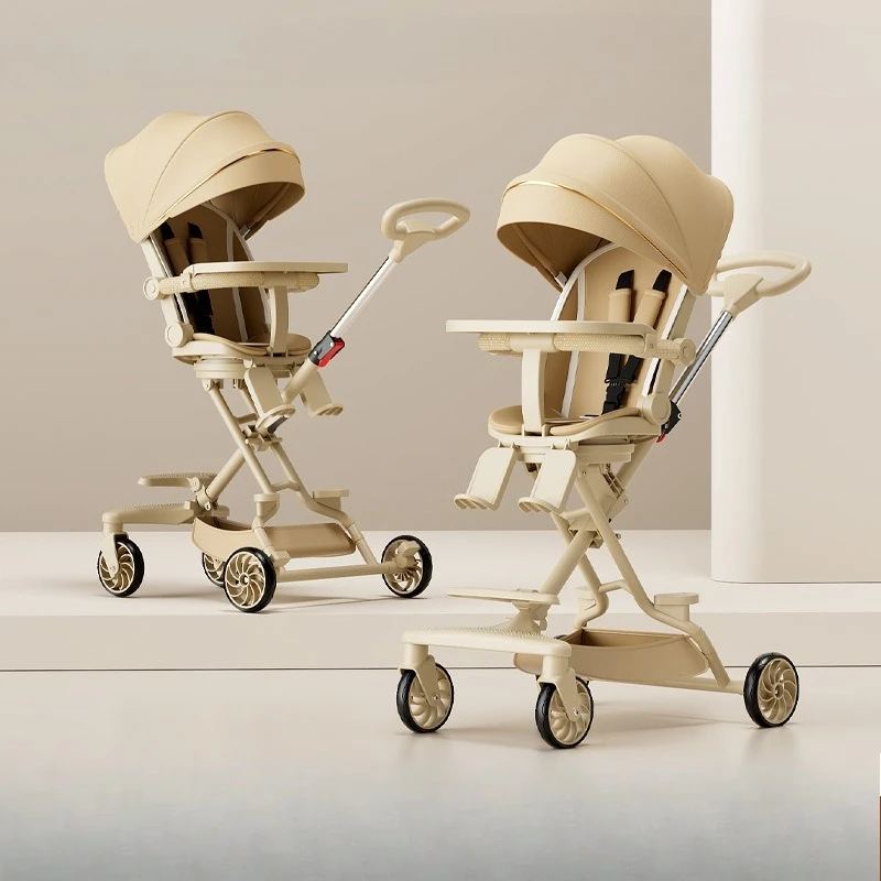 High-view Lightweight Stroller Rotatable Seat Multi-function Baby Strollers Four-wheel Travel Stroller with Dining Plate
