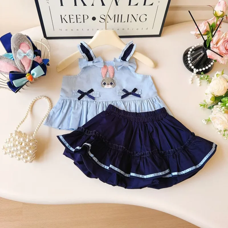 

Girls' Suit Summer2025New Cartoon Bunny Vest Top and Skirt Pants Cute Two-Piece Set