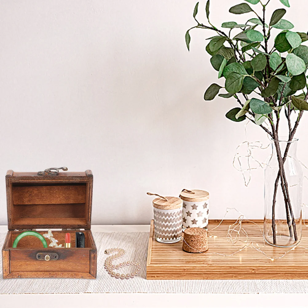 2Pcs Vintage Wood Jewelry Box Organizer Storage Case for Rings Necklaces Bracelets Small Organizer Chest Groomsmen Proposal Box