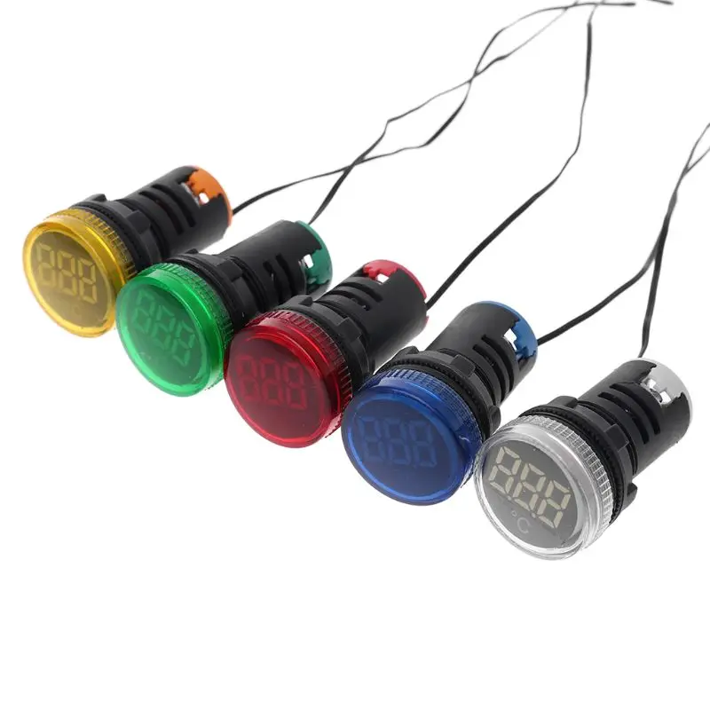 センサー付きデジタル温度計,LED温度計,丸型,50〜199 V,自動車およびトラック用,22mm -20-380