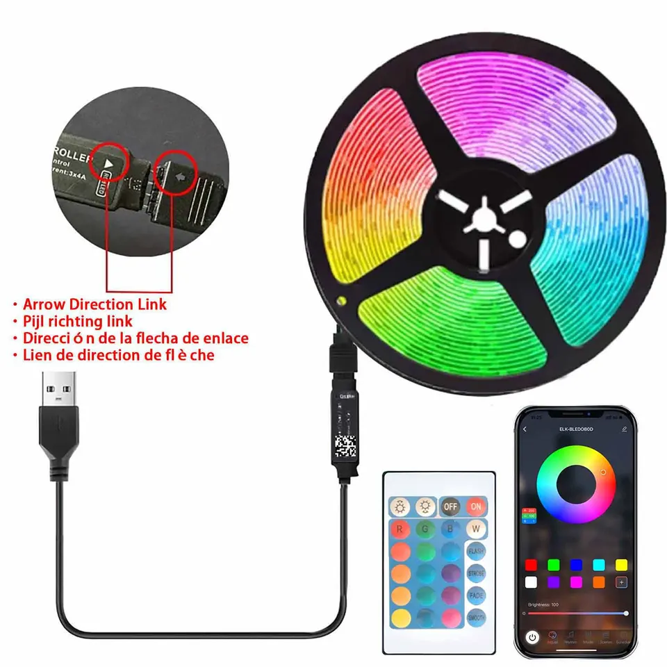 LED 5050 Light Strip 5M 10M 20M 40M RGB TV Background Light Bluetooth Control USB Game Room Family Party Decorative Light Strip, image 8