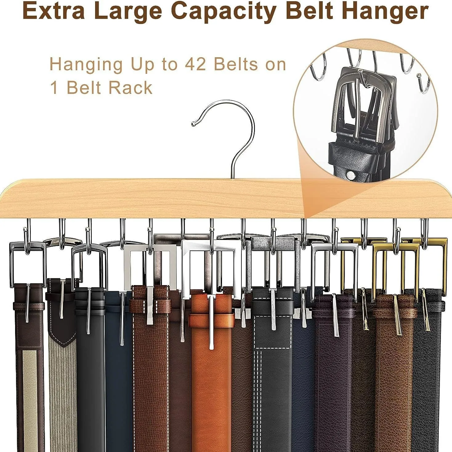 Men'S Accessories Organizer For Wardrobe - Wooden Belt Rack Women Storage Hangers