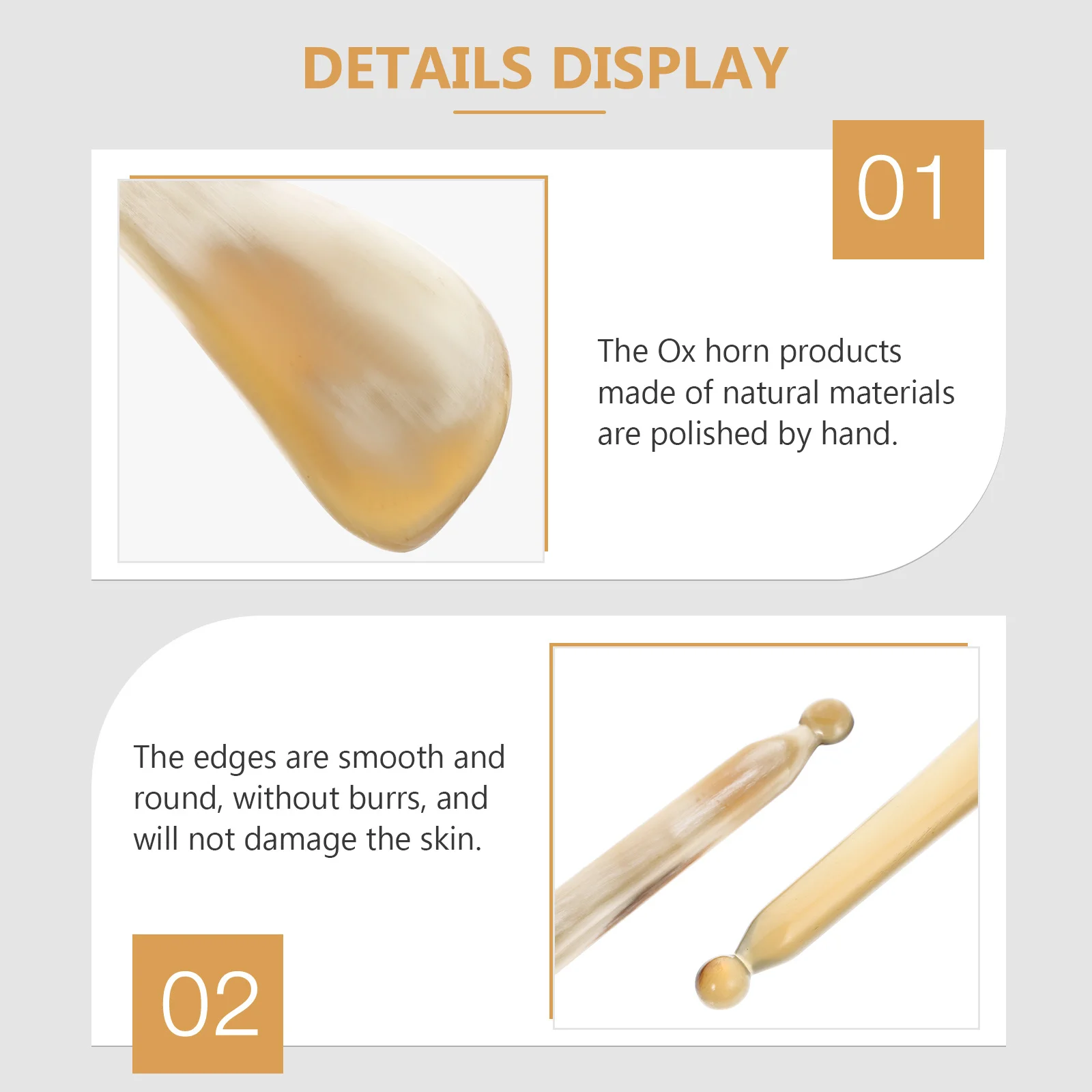 

2 pcs Natural Buffalo Horn Massage Rods Smooth Scraping Bars For Face Body Portable Skincare Tools