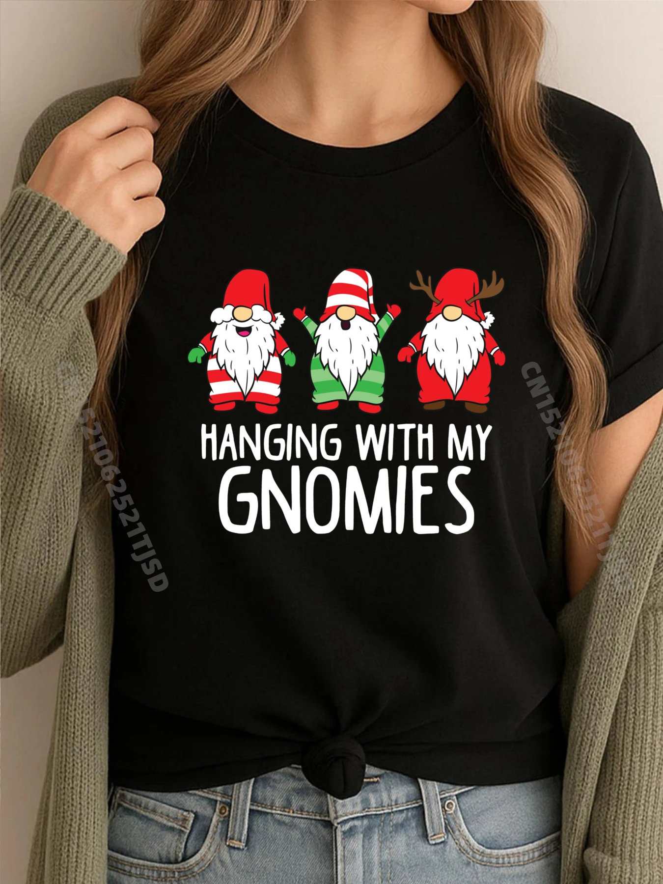 Hanging With My Gnomies Christmas Gnomes 3XL Woman Clothing Clothes Retro washed Tops & Tees