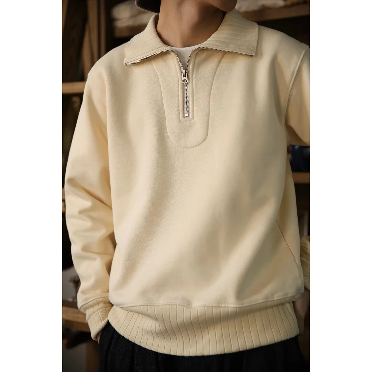 

BOB DONG Quarter-Zip Motorcycle Sweatshirt Vintage-Inspired Men's Short Pullover