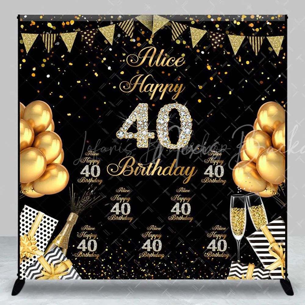 

Пользовательские черные золотые воздушные шары на 40-летие для мужчин, блестящий фон для фотосъемки, украшение для вечеринки, баннер