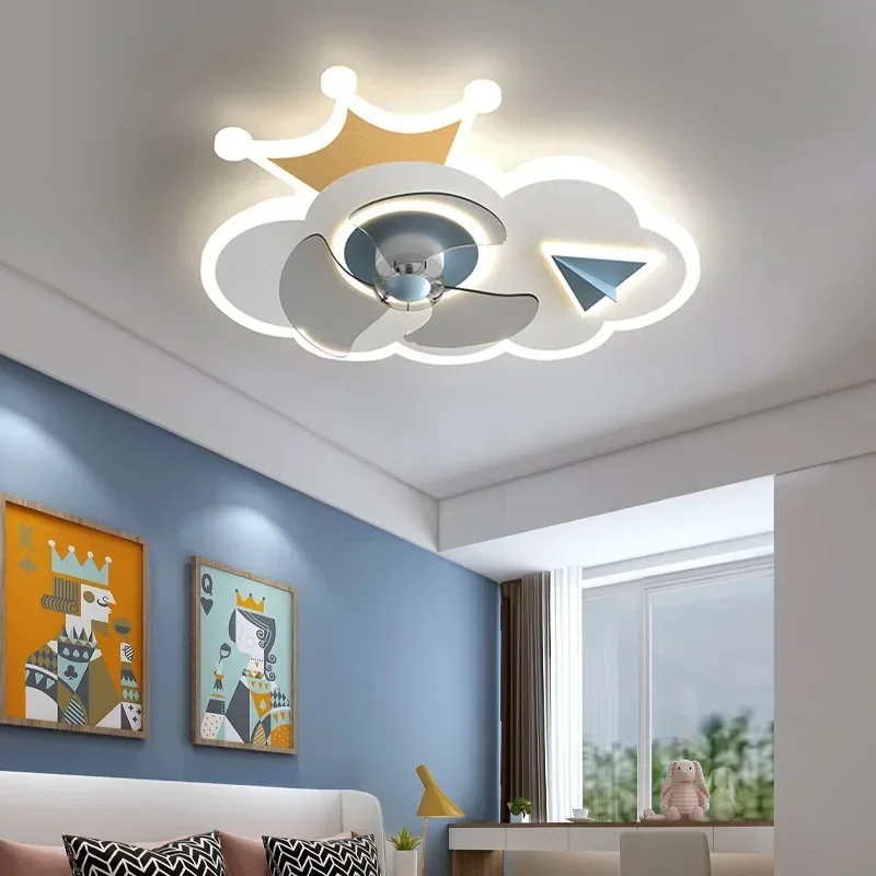 Children's Room Ceiling Fan Light Mute Cloud Shaking Head Fan Light Modern Simple Boy Girl Bedroom Light