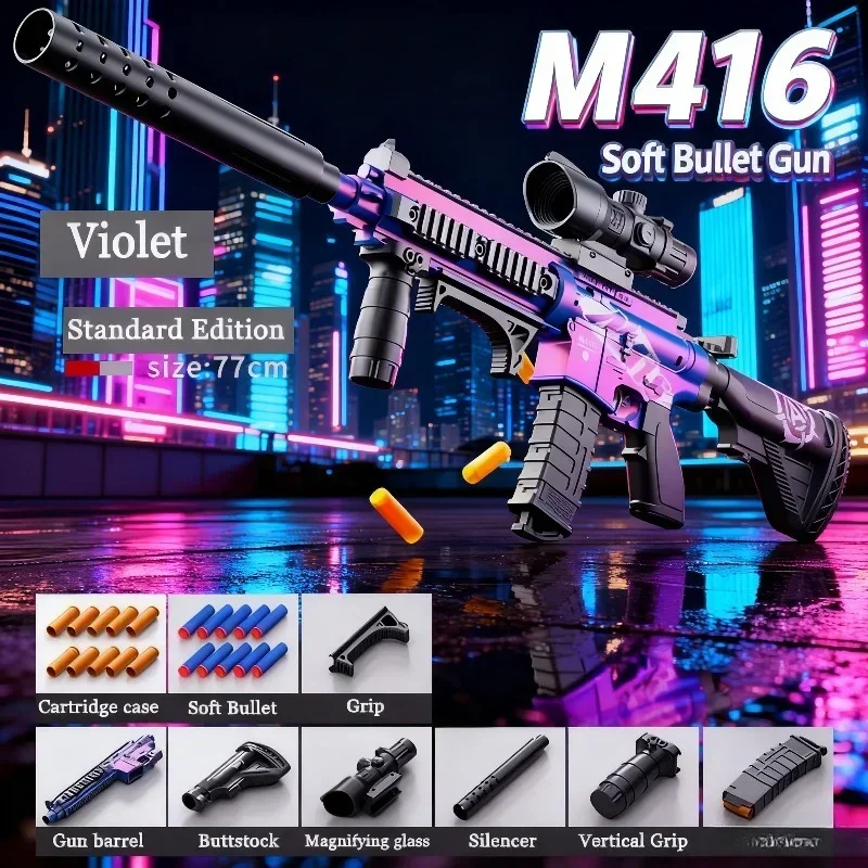 Newly Upgraded Manual Bolt Throwing Shell M416 Soft Bullet Gun Children's Simulation Rifle Shooting Battle Game Toy
