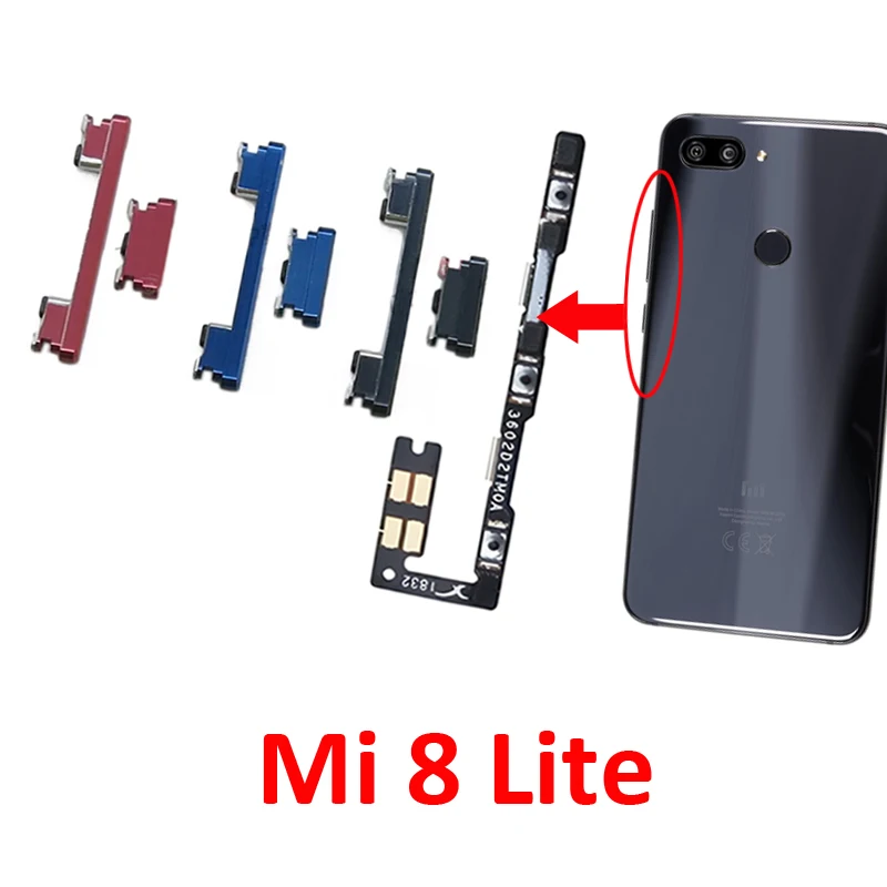 

Кнопка регулировки громкости телефона для Xiaomi Mi 8 Lite, новая кнопка включения, выключения вверх и вниз, боковая кнопка, гибкий кабель, черные запасные части