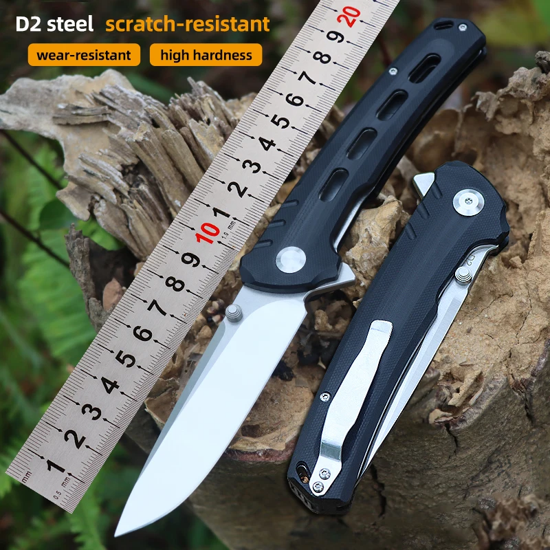 

Tactical Folding Knife with D2 Steel Blade and G10 Handle Ideal for Camping, Hunting, and Emergency Rescue
