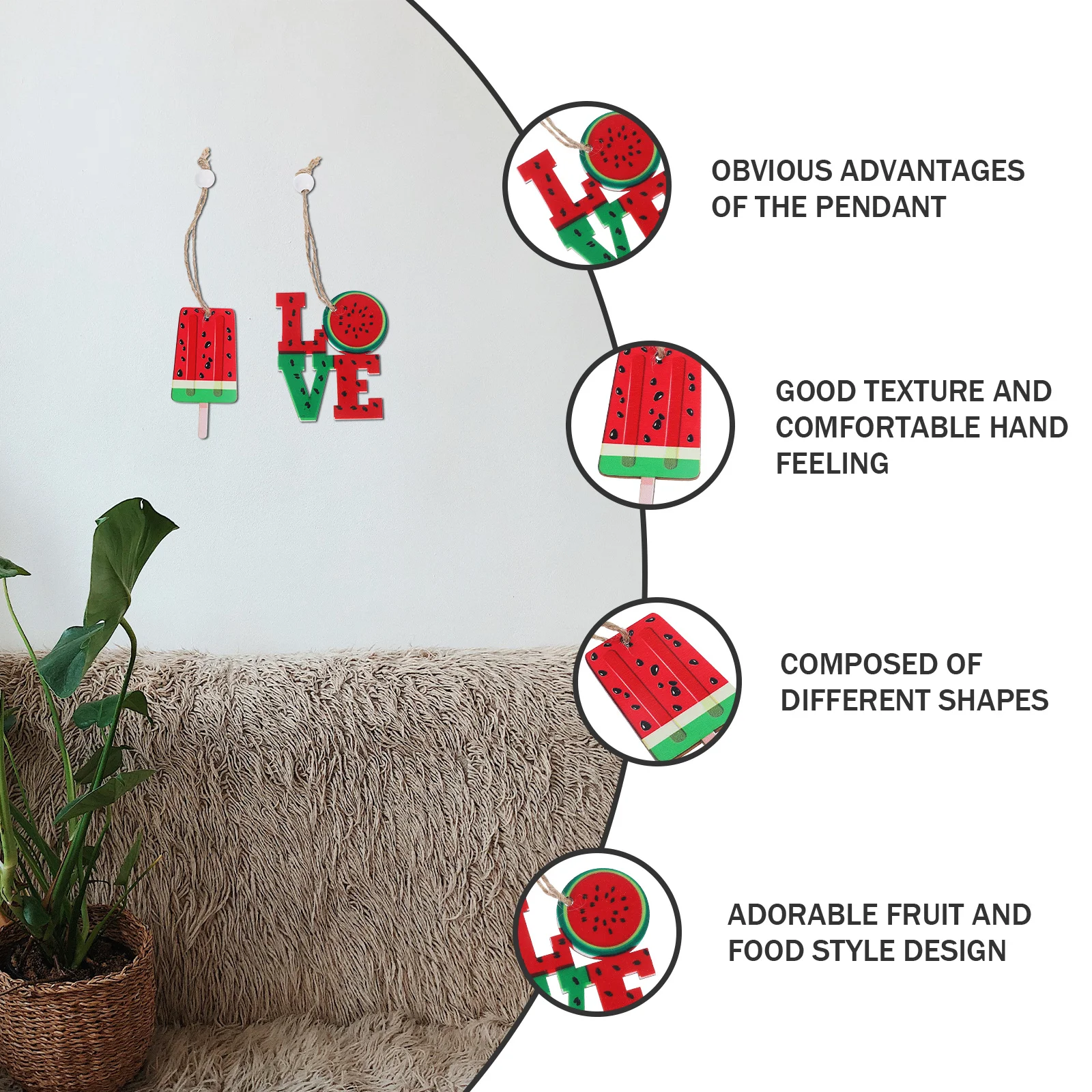 

12Pcs Wooden Watermelon Hanging Ornaments Summer Theme Party Decorations Tropical Beach Backdrop Rustc Fruit Decor Hawaiian